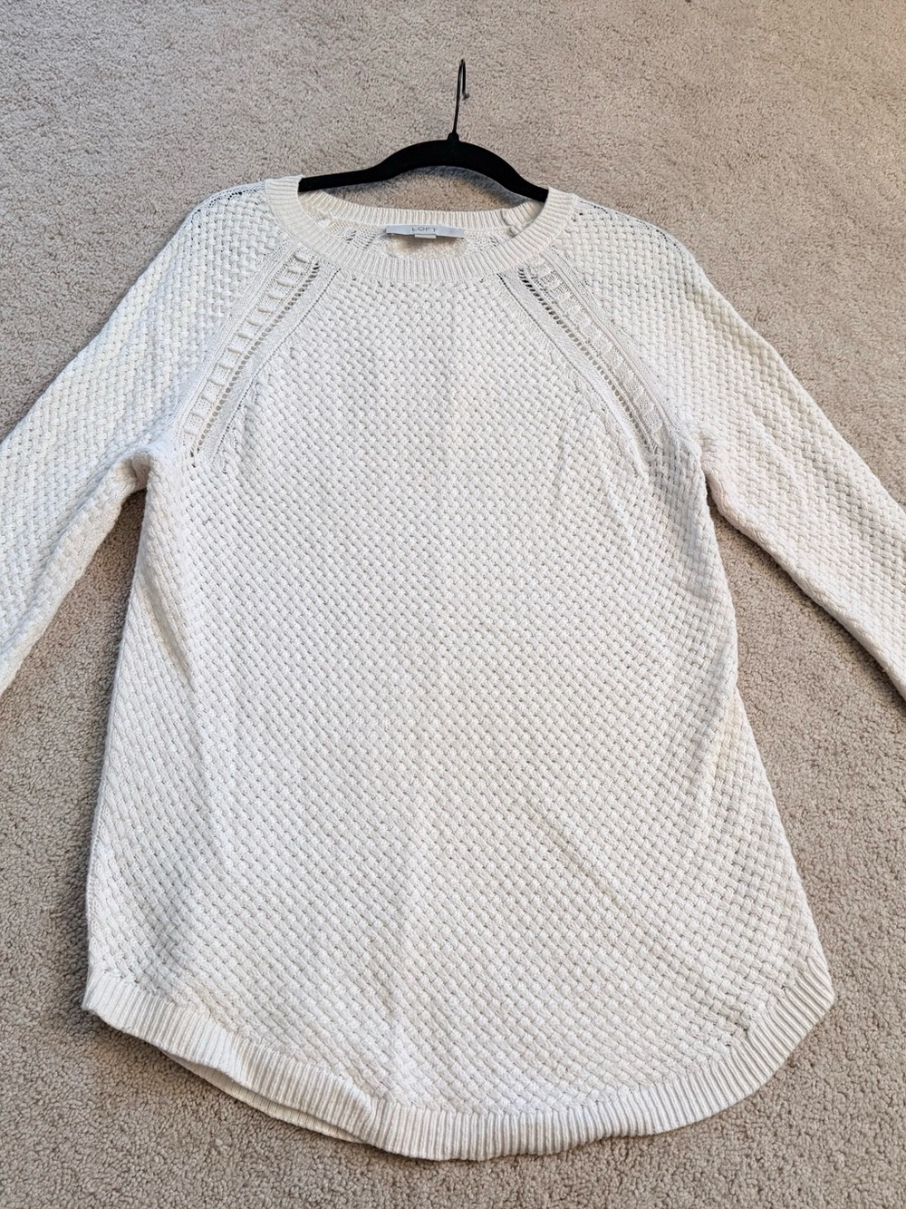 Women's Cream Textured Knit Tunic Length Top